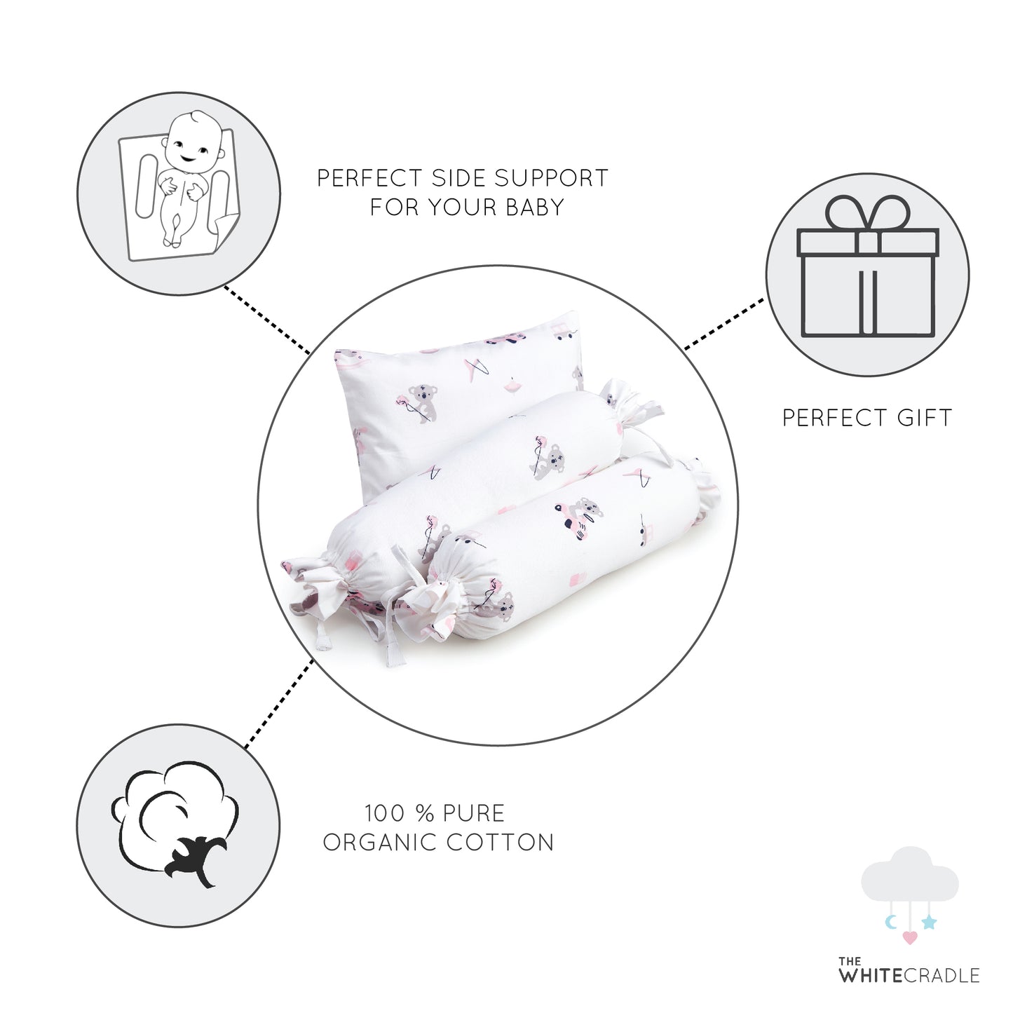 Pink Koala with Horse Bolster Pillow Set 1 Pcs