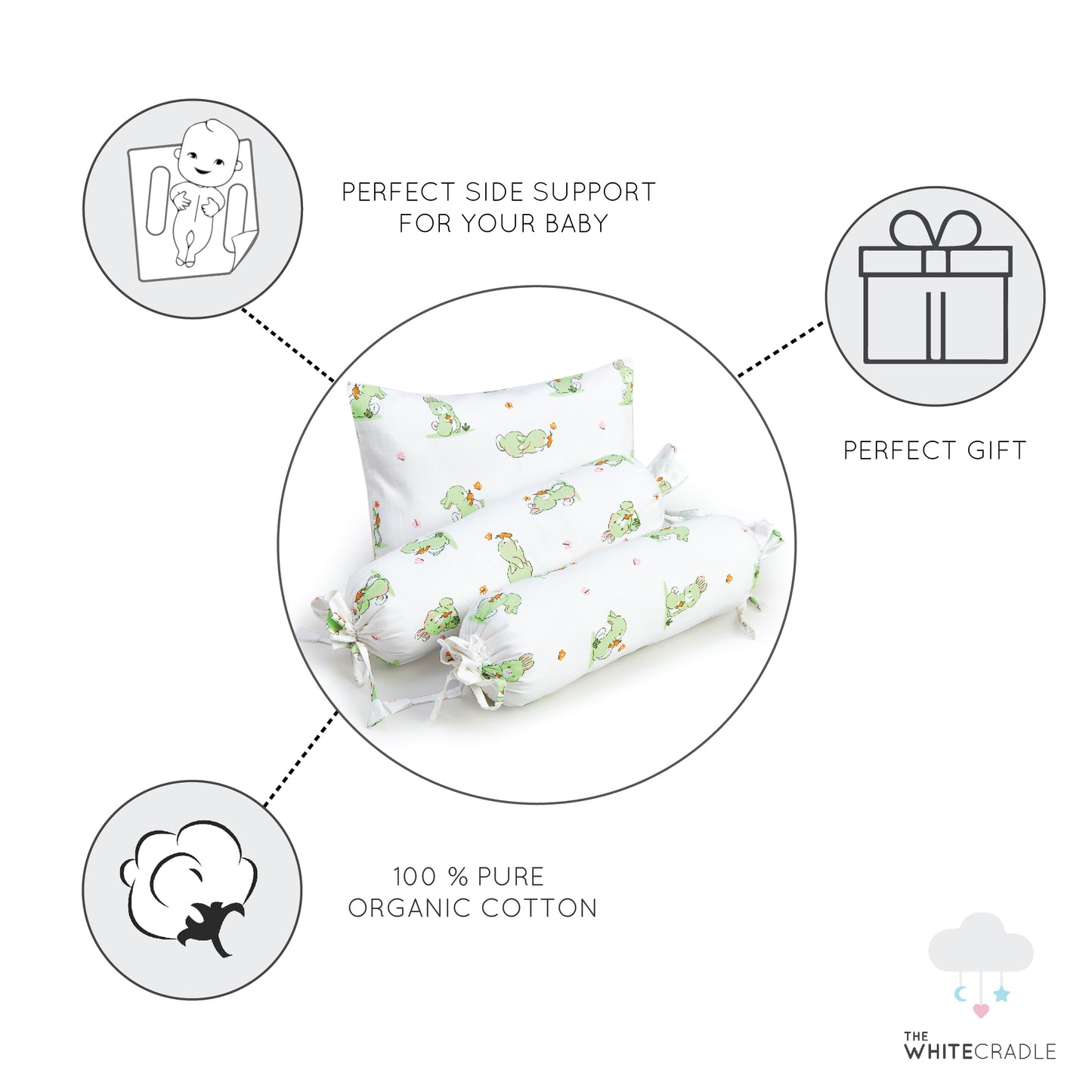 White Bunny Bolster Pillow Set 1 Pcs