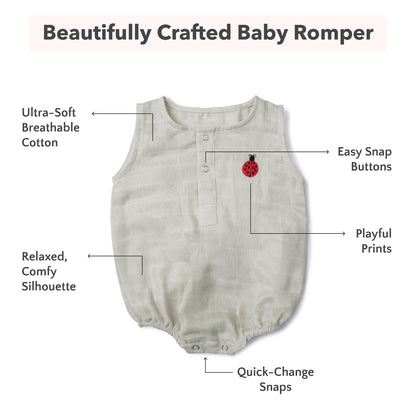 Soft Organic Cotton Baby Romper Set (Pack of 2) | Printed & Embroidered | Gray Bow with Beetle