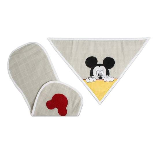 Mickey Mouse Embroidery Feeding Bibs And Burp 2 Pcs