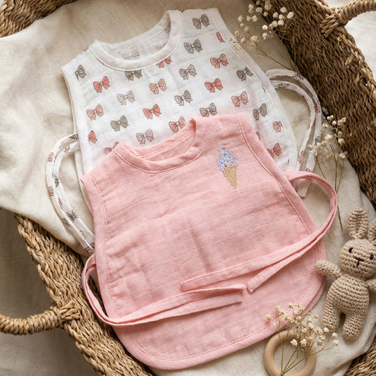 Soft Organic Cotton Baby Vest Set (Pack of 2) | Printed & Embroidered |  Pink Bow with Ice Cream