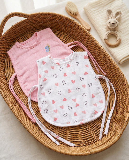 Soft Organic Cotton Baby Vest Set (Pack of 2) | Printed & Embroidered |  Pink Heart with Butterfly