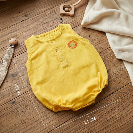 Soft Organic Cotton Baby Romper Set (Pack of 2) | Printed & Embroidered | Sunflower with Yellow Lion