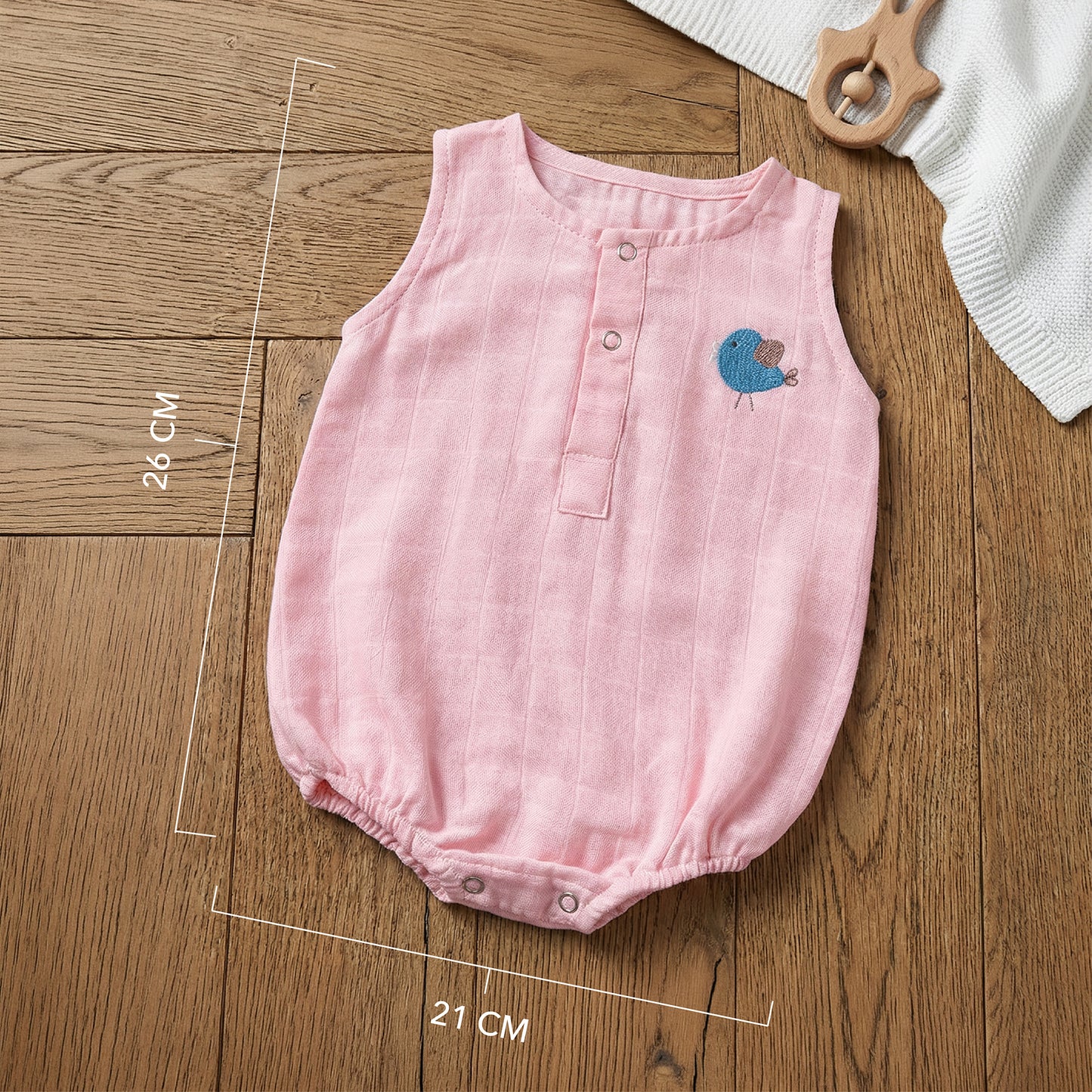 Soft Organic Cotton Baby Romper Set (Pack of 2) | Printed & Embroidered | Pink Moon with Pink Bird