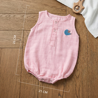 Soft Organic Cotton Baby Romper Set (Pack of 2) | Printed & Embroidered | Pink Moon with Pink Bird