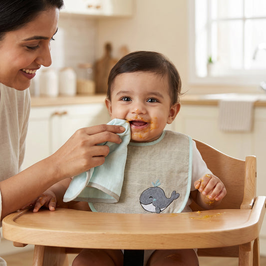 Blue Whale And Solid Blue Embroidery Feeding Bibs And Burp 2 Pcs