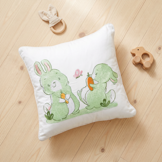 Green Bunny Twill Filled Cotton Pillow 1 Pcs