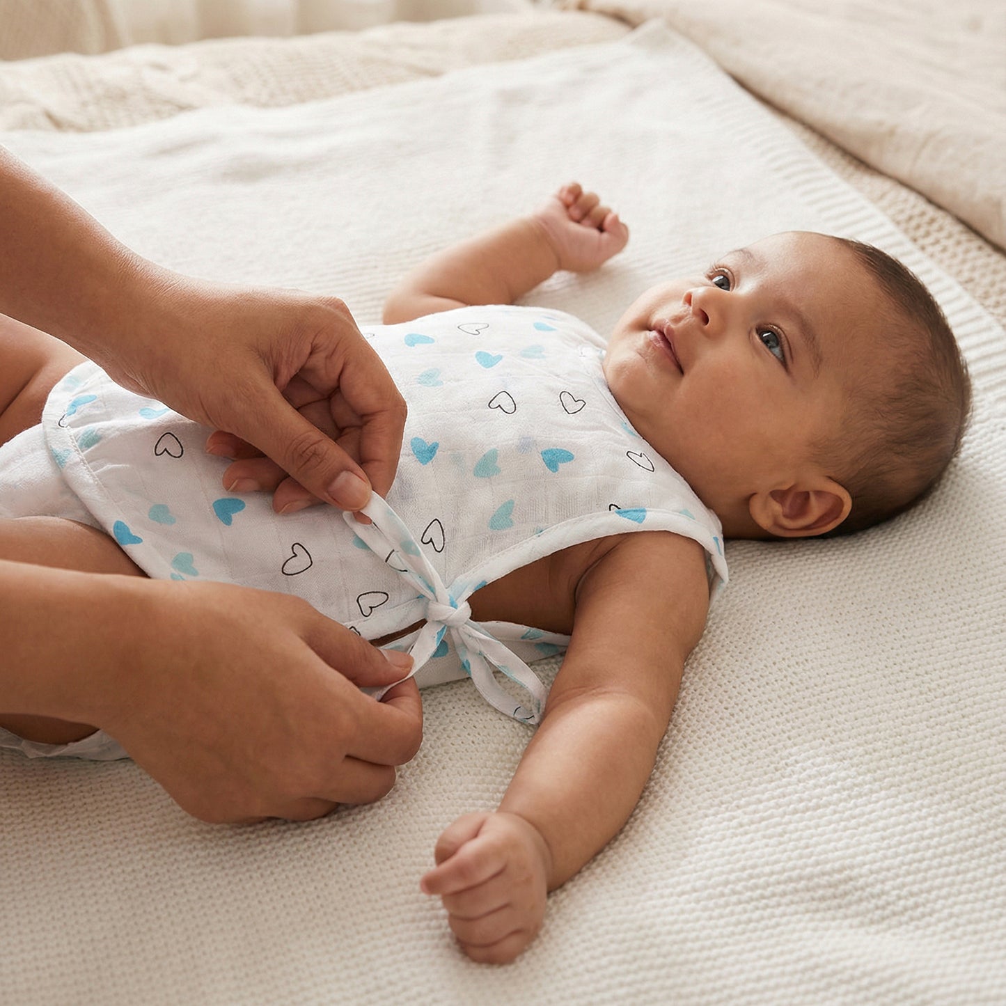Soft Organic Cotton Baby Vest Set (Pack of 2) | Printed & Embroidered |  Blue Heart and Solid Boat