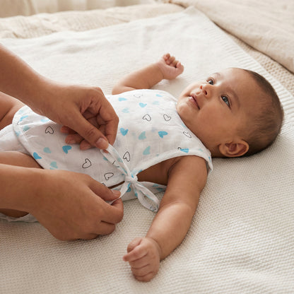 Soft Organic Cotton Baby Vest Set (Pack of 2) | Printed & Embroidered |  Blue Heart and Solid Boat
