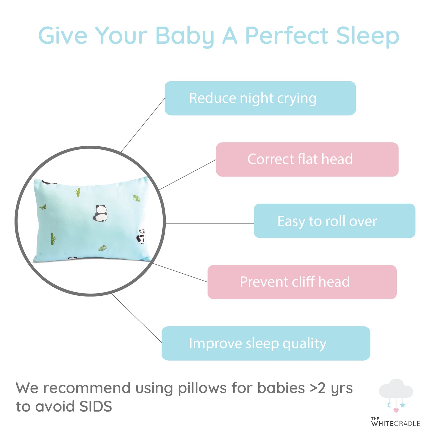 Blue Panda Bolster Pillow Set 1 Pcs