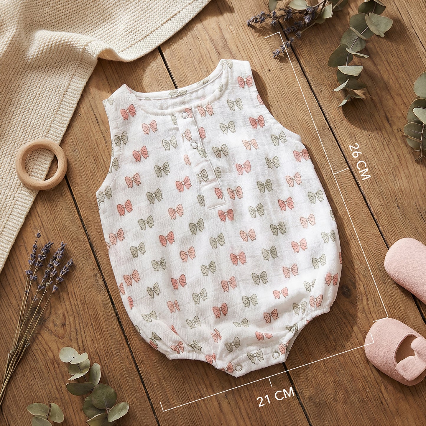 Soft Organic Cotton Baby Romper Set (Pack of 2) | Printed & Embroidered | Gray Bow with Beetle