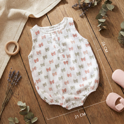 Soft Organic Cotton Baby Romper Set (Pack of 2) | Printed & Embroidered | Gray Bow with Beetle
