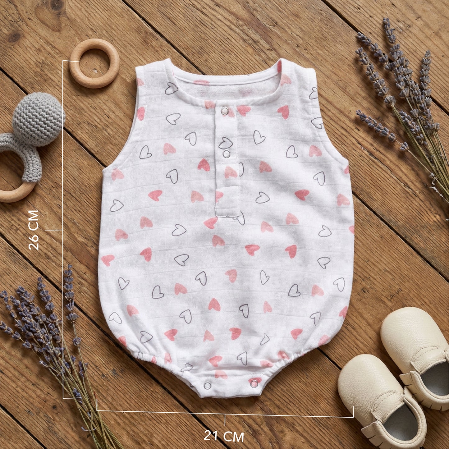 Soft Organic Cotton Baby Romper Set (Pack of 2) | Printed & Embroidered | Pink Heart with Peach Bird