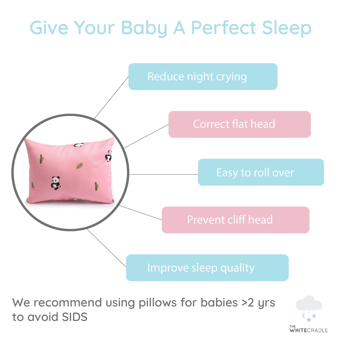 Pink Panda Bolster Pillow Set 1 Pcs