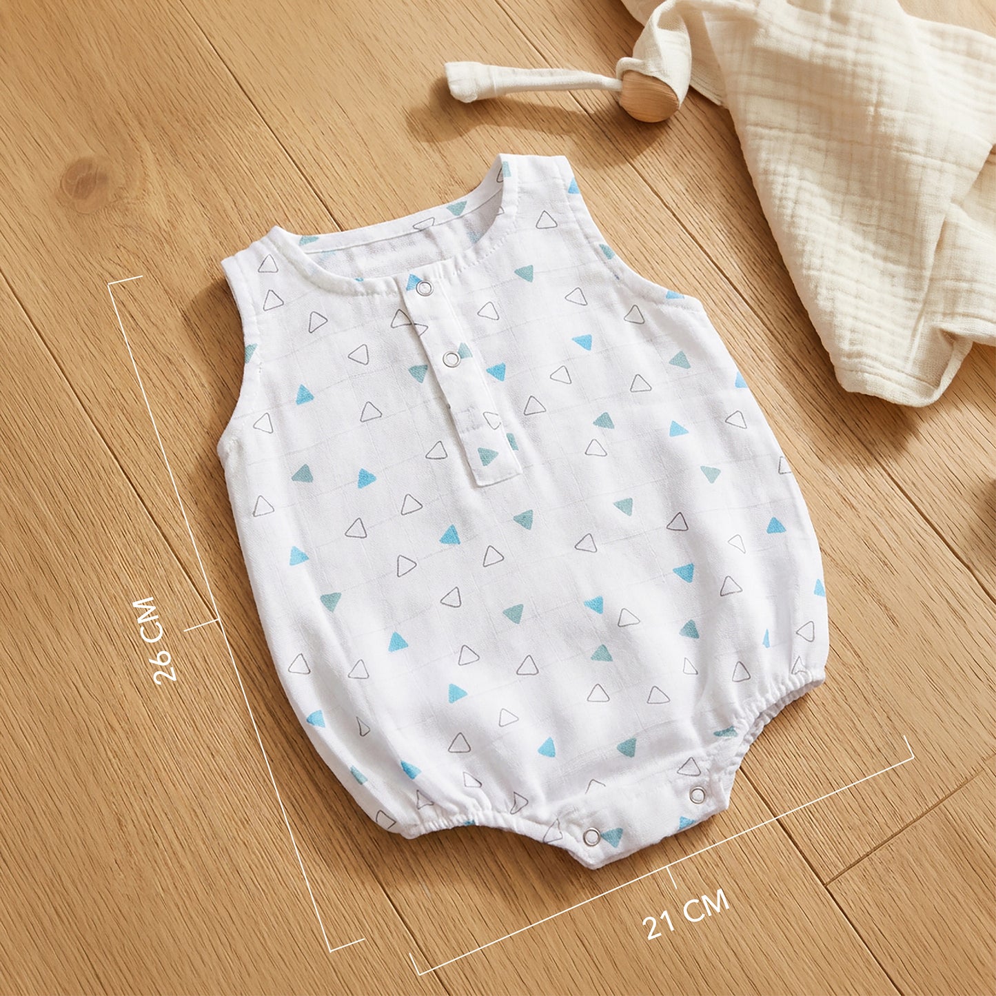 Soft Organic Cotton Baby Romper Set (Pack of 2) | Printed & Embroidered | Blue Triangle with Car