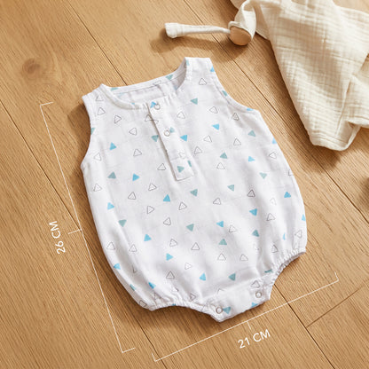 Soft Organic Cotton Baby Romper Set (Pack of 2) | Printed & Embroidered | Blue Triangle with Car