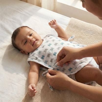 Soft Organic Cotton Baby Vest Set (Pack of 2) | Printed & Embroidered | Blue Bow with Beetle