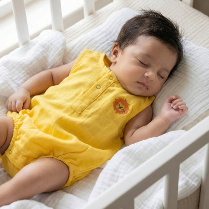 Soft Organic Cotton Baby Romper Set (Pack of 2) | Printed & Embroidered | Sunflower with Yellow Lion