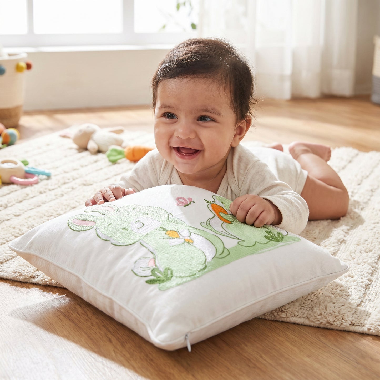 Green Bunny Twill Filled Cotton Pillow 1 Pcs