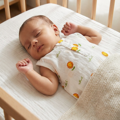 Soft Organic Cotton Baby Romper Set (Pack of 2) | Printed & Embroidered | Sunflower with Yellow Lion