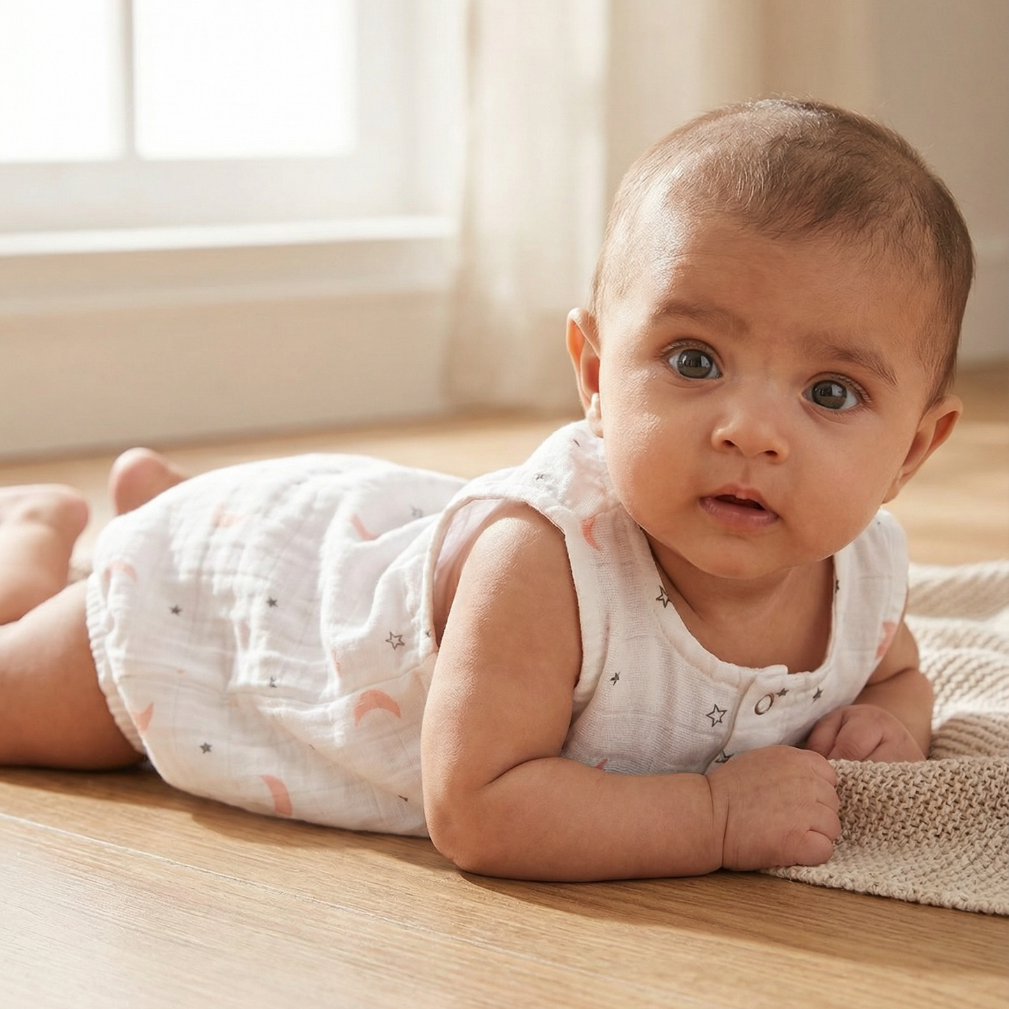 Soft Organic Cotton Baby Romper Set (Pack of 2) | Printed & Embroidered | Pink Moon with Pink Bird