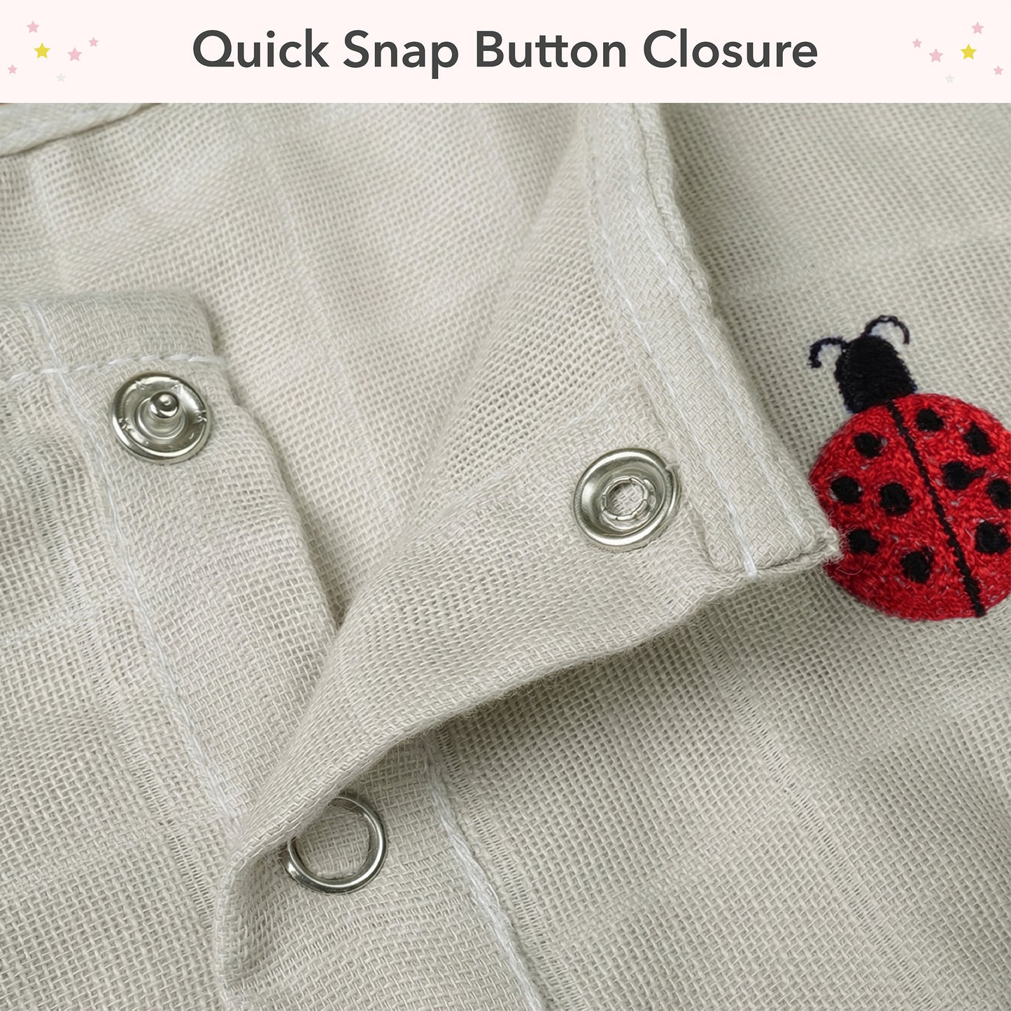 Soft Organic Cotton Baby Romper Set (Pack of 2) | Printed & Embroidered | Gray Bow with Beetle