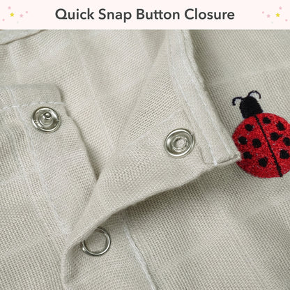 Soft Organic Cotton Baby Romper Set (Pack of 2) | Printed & Embroidered | Gray Bow with Beetle