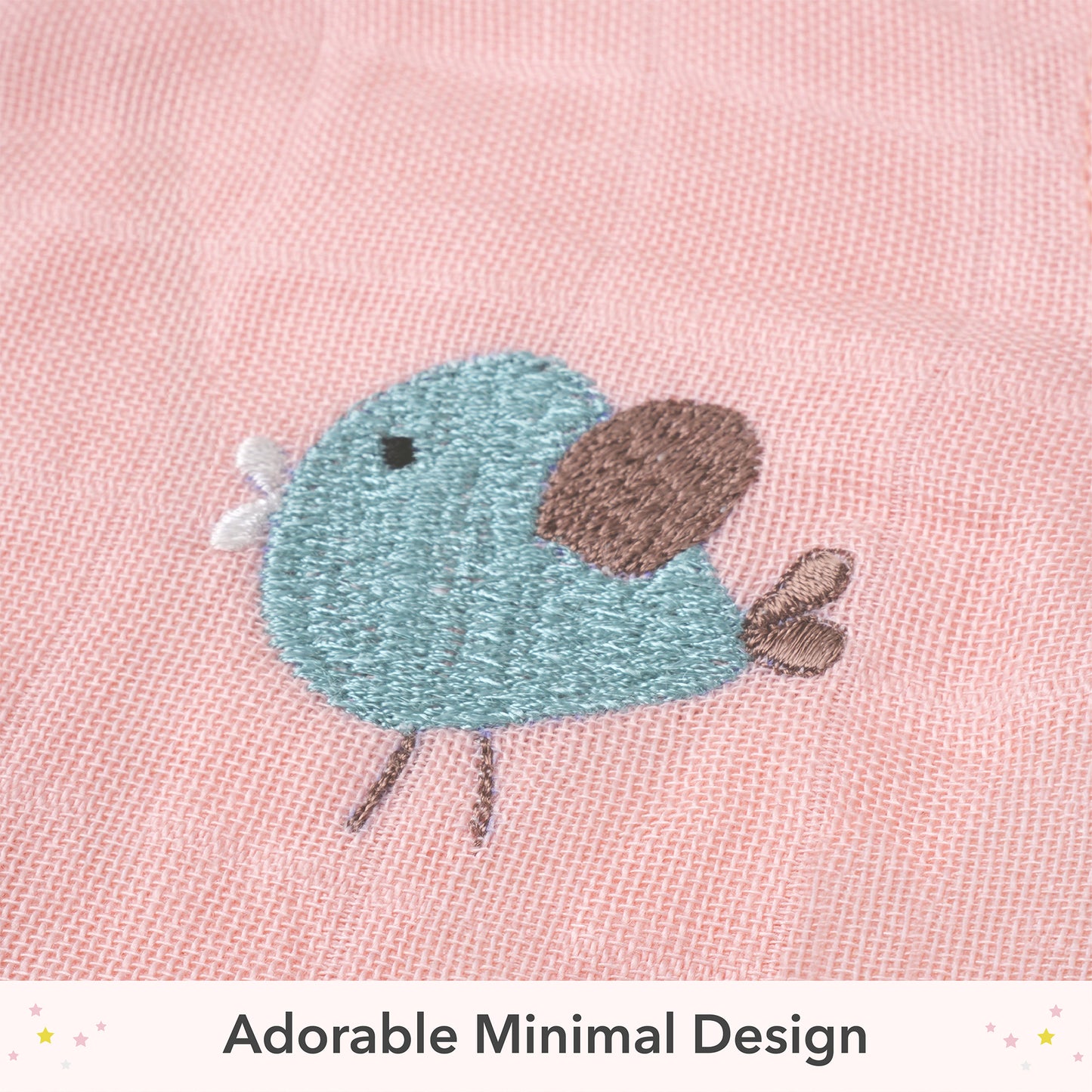 Soft Organic Cotton Baby Romper Set (Pack of 2) | Printed & Embroidered | Pink Heart with Peach Bird