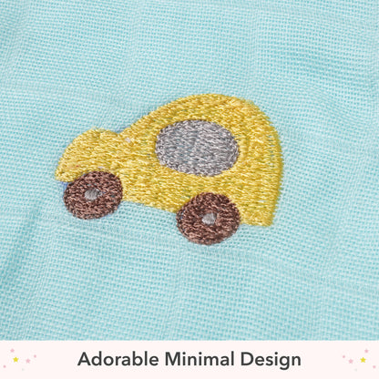Soft Organic Cotton Baby Romper Set (Pack of 2) | Printed & Embroidered | Blue Triangle with Car