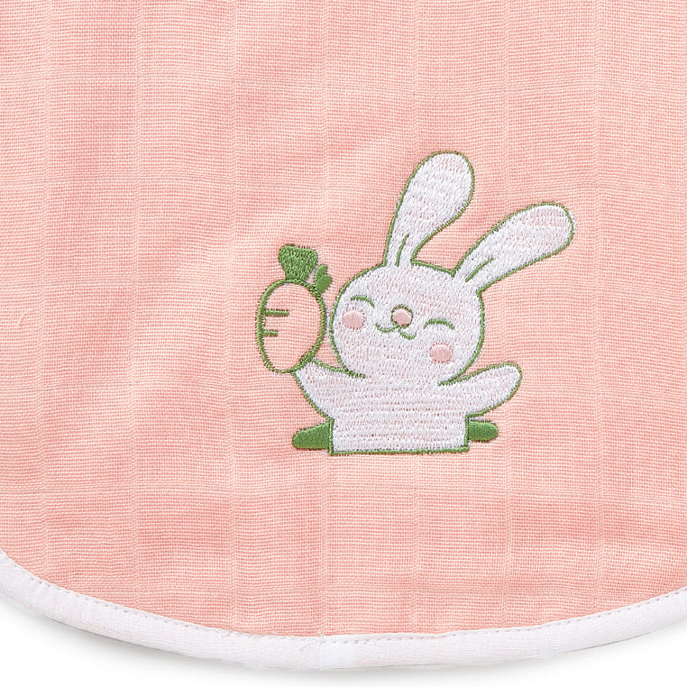Pink Rabbit Embroidery Feeding Bibs And Burp 2 Pcs