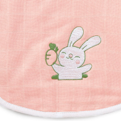 Pink Rabbit Embroidery Feeding Bibs And Burp 2 Pcs
