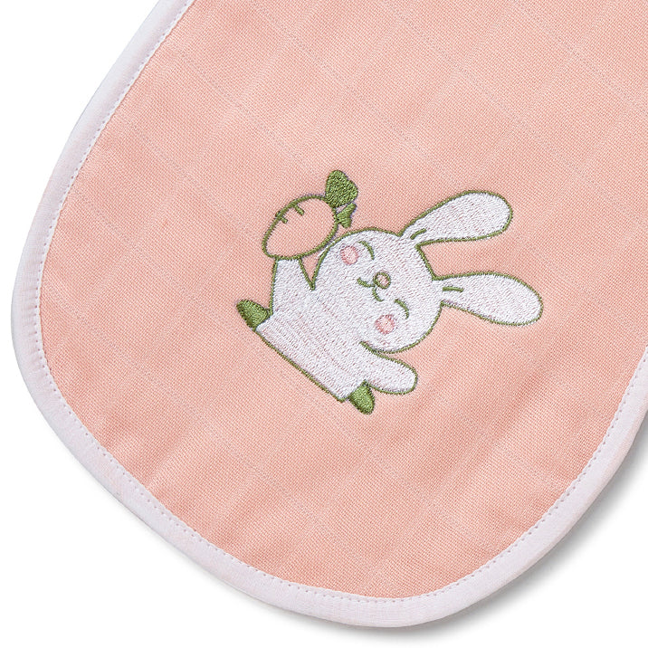 Pink Rabbit Embroidery Feeding Bibs And Burp 2 Pcs