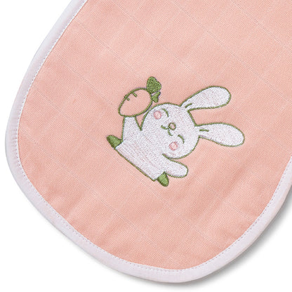 Pink Rabbit Embroidery Feeding Bibs And Burp 2 Pcs
