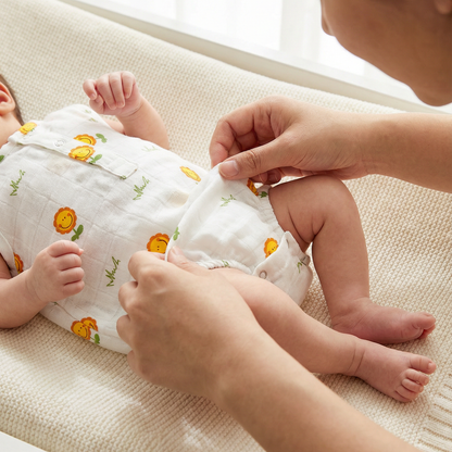 Soft Organic Cotton Baby Romper Set (Pack of 2) | Printed & Embroidered | Sunflower with Yellow Lion