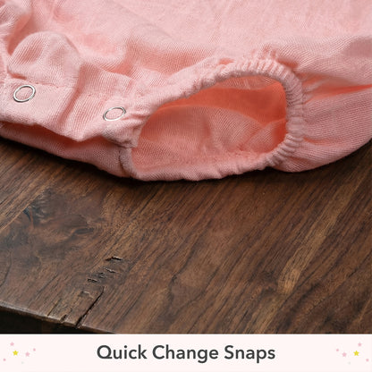 Soft Organic Cotton Baby Romper Set (Pack of 2) | Printed & Embroidered | Pink Heart with Peach Bird