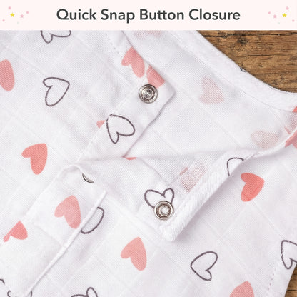Soft Organic Cotton Baby Romper Set (Pack of 2) | Printed & Embroidered | Pink Heart with Peach Bird