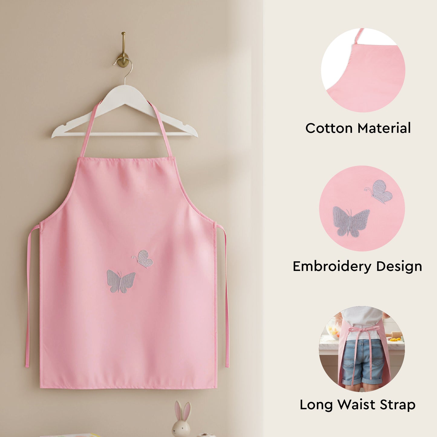 Butterfly Kids Organic Embroidered Twill Cotton Apron 1 Pcs
