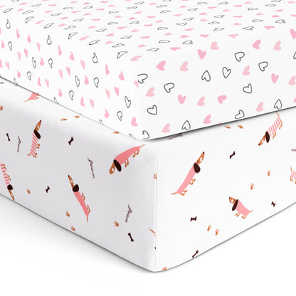 Pink Hearts & Pink Poodle Crib Sheets 1 Pcs
