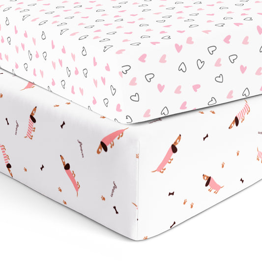 Pink Hearts & Pink Poodle Crib Sheets 1 Pcs