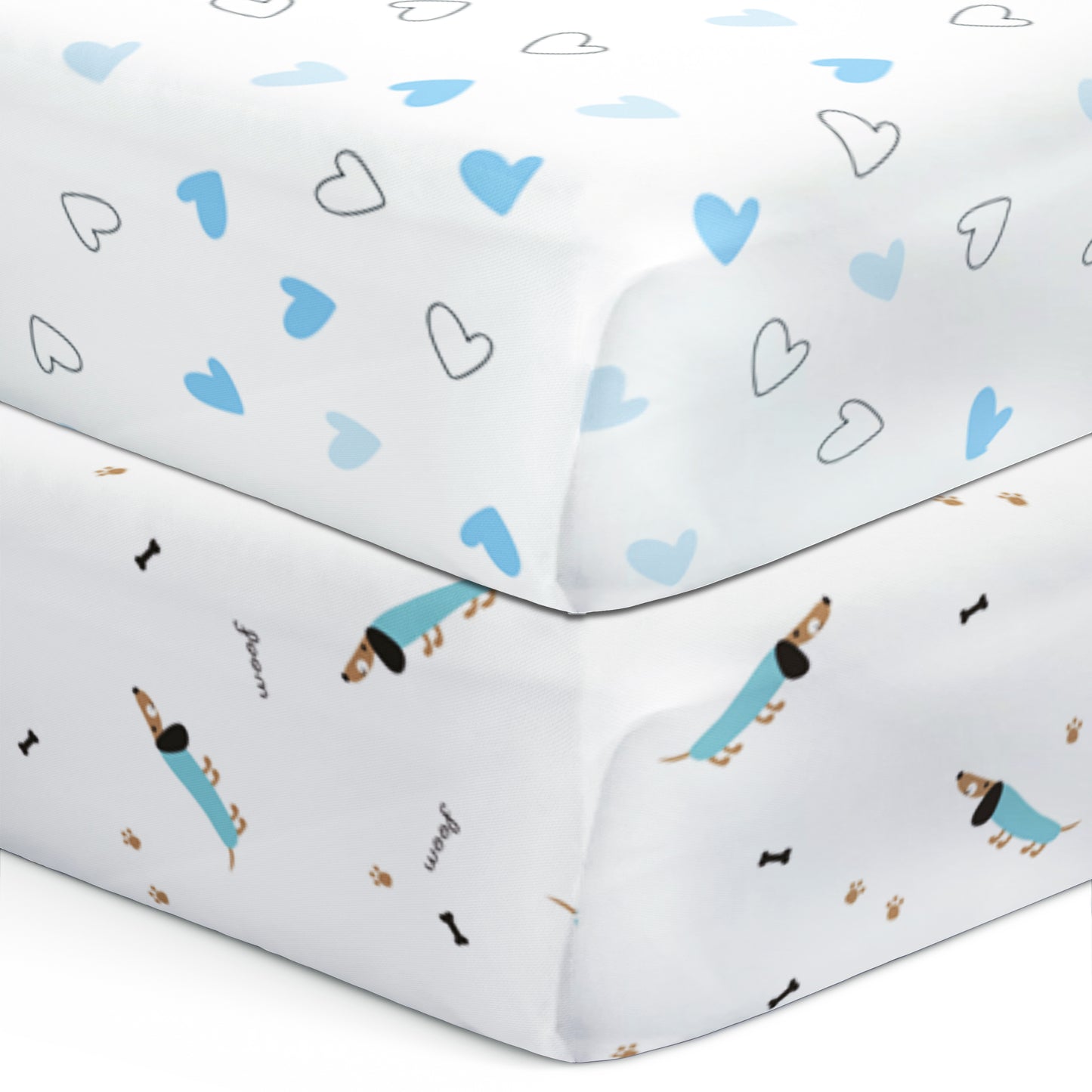 Blue Hearts & Blue Poodle Crib Sheets 1 Pcs