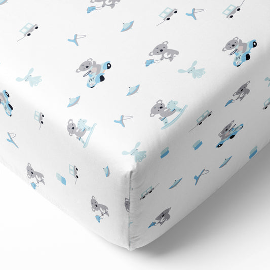 Blue Koala with Horse Crib Sheets 1 Pcs