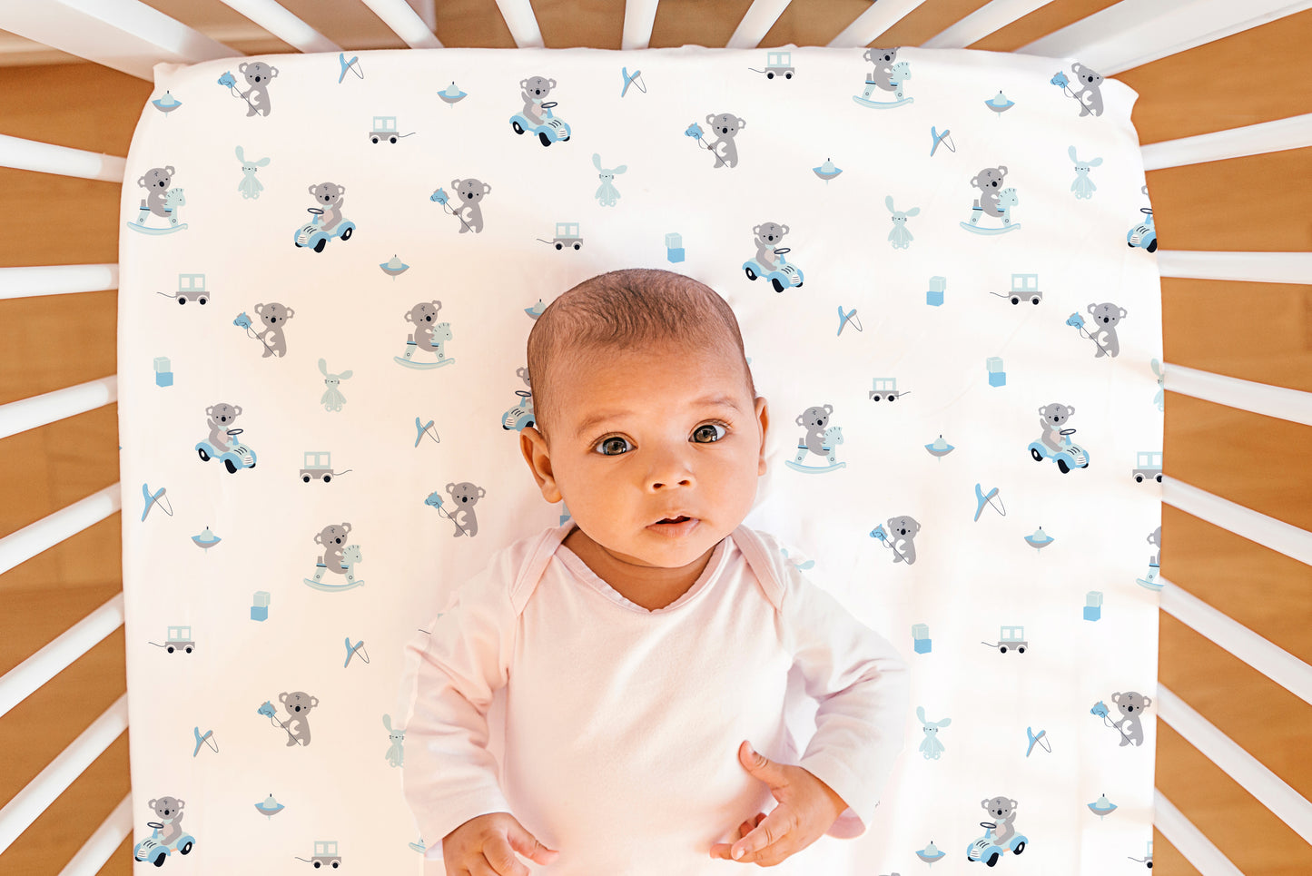 Blue Koala with Horse Crib Sheets 1 Pcs