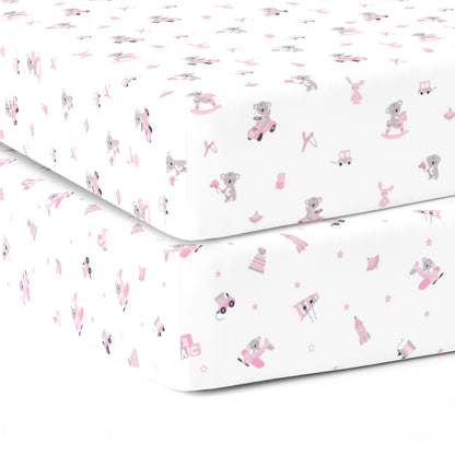 Pink Bear 1 and 2 Crib Sheets 2 Pcs