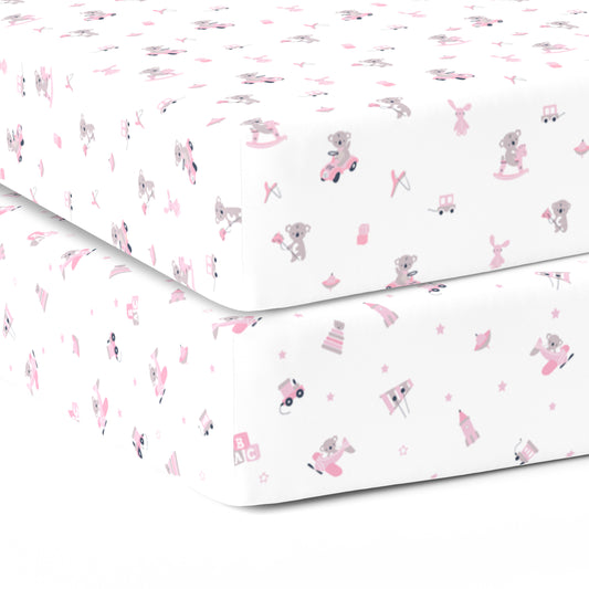 Pink Bear 1 and 2 Crib Sheets 2 Pcs