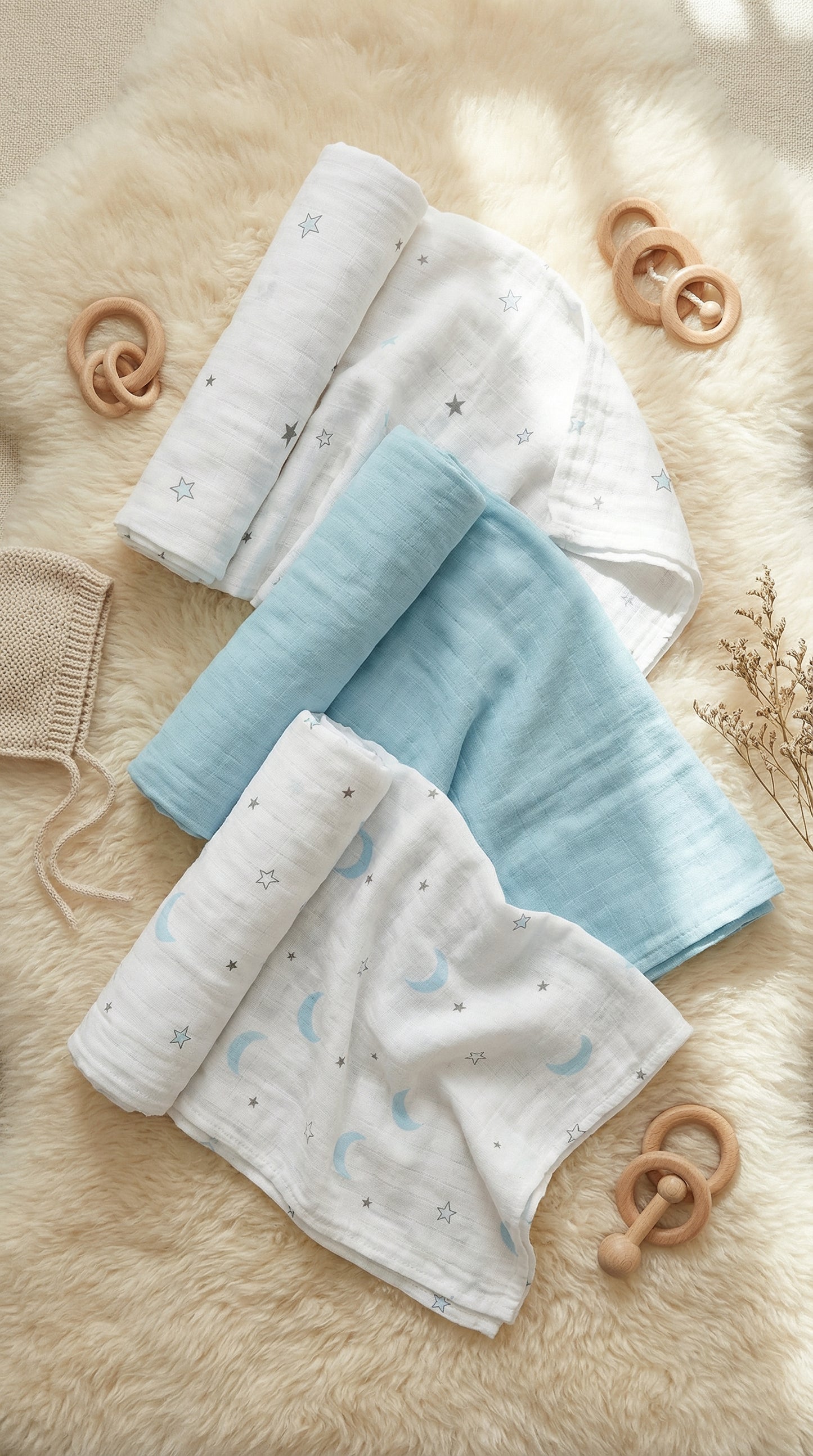 Blue & Grey Swaddles 3 Pcs