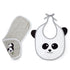 Grey Panda Embroidery Feeding Bibs And Burp 2 Pcs
