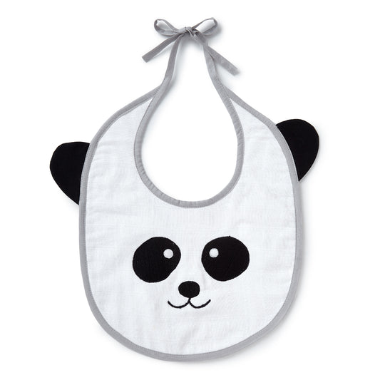 Grey Panda Embroidery Feeding Bibs And Burp 2 Pcs