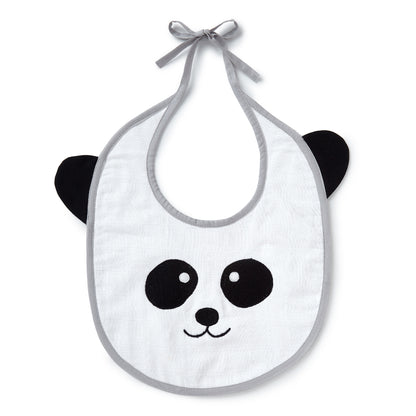 Grey Panda Embroidery Feeding Bibs And Burp 2 Pcs