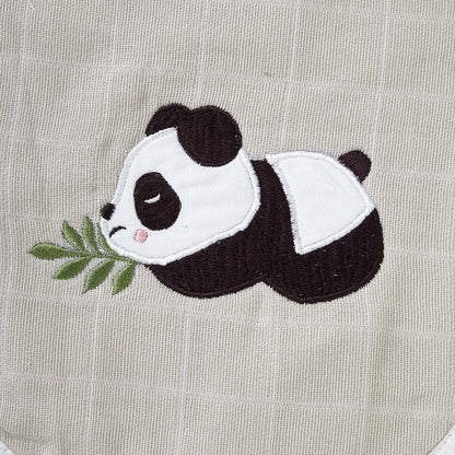 Grey Panda Embroidery Feeding Bibs And Burp 2 Pcs