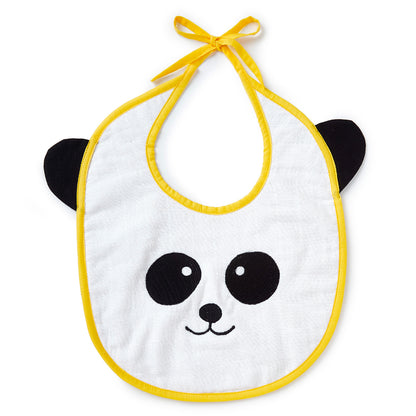 Yellow Panda Embroidery Feeding Bibs And Burp 2 Pcs